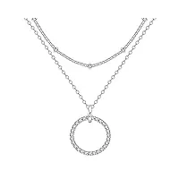 hifeeled collier femme cercle argent sterling 925 pendentif avec double chaîne,cadeaux bijoux pour femmes filles