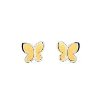boucles d'oreilles fille enfant papillon or bicolore 18 carats mates et brillantes - coffret cadeau - certificat de garantie - mondepetit