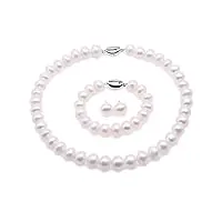 jyx ensemble de colliers de perles d'eau douce blanches 12-13 mm avec collier, bracelet et boucles d'oreilles, perle, perle
