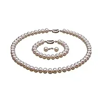 jyx ensemble de bijoux en perles d'eau douce blanches de 11 à 12 mm avec collier, bracelet et boucles d'oreilles pour femmes 45,6 cm, perle