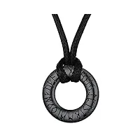 faithheart collier viking runes noir pendentif cercle homme bijoux acier inoxydable