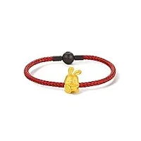 bracelet femme or lapin chanceux - bracelet charms lapin de fortune, bracelet rouge véritable or 24k, bracelet fille bunny chanceux, bracelet amitié 6,7 / 7,5 pouces, cadeau saint valentin femme