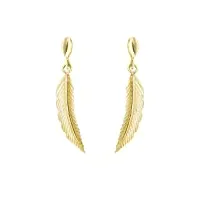 lucchetta - boucles d'oreilles plume en or jaune 9 carats, symbole de légèreté et chance, bihoux d'or pour femme fille, made in italy certifié
