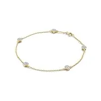 orovi bijoux pour femmes bracelet en or jaune avec 5 cercles pavé de diamants brillants 0,13 ct chaîne d’ancre en or 9 carats (375), 18 cm de long