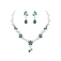 ever faith parures bijoux de mariée zircone cubique fleur collier boucles d'oreilles de mariage pour femme vert ton d'argent