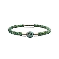 tahaa bracelet homme perle de tahiti et cuir tressé vert brtah8567 moyen: 19 cm