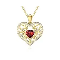 rikelus collier pour femme en or 9 carats avec pendentif arbre de vie en or véritable 375/9 carats - cadeau d'anniversaire et de noël - 40 + 5 cm, or, grenat