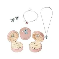 disney bijoux enfants fille, parure, bracelet, boucle d'oreille, collier d'amitié stitch (rose pendentif)