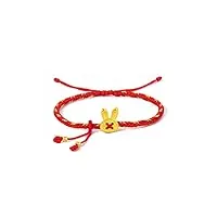 bracelet femme or lapin - bracelet femme véritable or, bracelet charms bunny chanceux, bracelet rouge ajustable, bracelet fille lapin de fortune, bracelet amitié tressé, bracelet or solide 24k