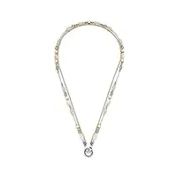 leonardo jewels marina 022634 collier à 2 rangs en acier inoxydable avec fermoir clip&mix, agate – coquillage – perles dorées, argent, 45 cm, collier, 45 cm, acier inoxydable, pas de gemme