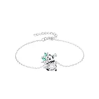 jewelrypalace mignon panda bambou emaux bracelet vert simulé emeraude rond zirconium argent 925 femme, reglable bracelet chaine fin pierre fille, animaux ensemble parure de bijoux cadeau anniversaire