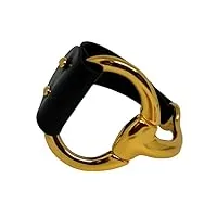 la sellerie française - bracelet en cuir et acier mors de cheval (noir et doré)