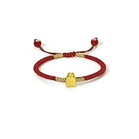 zhou liu fu bracelets en or massif 24ct, bracelet en or pur véritable, bijoux du zodiaque chinois tressé rouge réglable lapin dragon chat chien cochon avec idiome de bénédiction pour femme homme