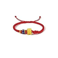 zhou liu fu bracelet en or massif 24k pour femmes, bijoux en or pur, bracelet ajustable fortune pixiu ball dargon turtle, bracelet tressé rouge et noir pour hommes et adolescentes.