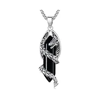 eudora dragon pendentif collier pour femme homme, hexagonal obsidienne prisme Énergie amulette bijoux cadeau, 20" chaîne en acier inoxydable plus 2" extenseur + 24" cordon noir (noir-2)