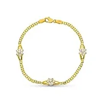 bracelet gold 18k girl first communion double chaîne combinée zirconite forme de fleur