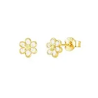 brandlinger boucles d'oreilles femme argent 925 doré à l'or 18 carats, boucle d'oreille fleur, piercing oreille