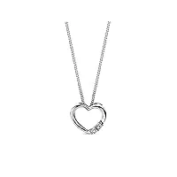 miore collier coeur diamant en or blanc 14 carats 585- chaîne de 45 cm et pendentif en forme de cœur de 10 x 11 mm serti de 2 diamants blancs de taille naturelle 0,05 carat- fermoir à ressort