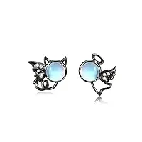 boucles d'oreilles ange et diable en argent sterling 925 avec pierre de lune - hypoallergéniques - pour fille et femme, argent