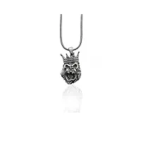 bysilverstone jewelry - collier en argent fait main gorilla king, bijoux pour hommes en argent gorilla king africain, pendentif tête de gorille en argent sterling, cadeau gorilla king 3d