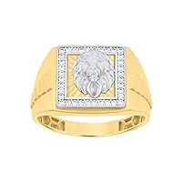 bague en or bicolore pour homme avec zircone cubique imitation diamant tête de lion/signe du zodiaque carré 14,1 mm de long, métal