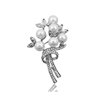 costume pins accessoires alliage avec perles et fleurs strass broche avec accessoires (argento gris clair)
