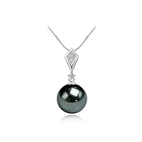 giobel bijoux colliers pour femme, or 18k noir perle de tahiti pendentif avec chaîne réglable, exquis cadeau de bijoux pour sa fille sœur maman Épouse petite amie, 9-10mm