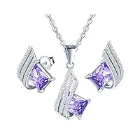 millenium magnifique ensemble de bijoux, boucles d'oreilles et collier avec chaîne pour femme avec cristaux autrichiens, cadeau parfait pour femme pour maman fille (violet)