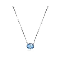phnibird collier femme collier en argent 925 zircone blue ovale bleue étincelante cadeaux pour les femmes et les filles