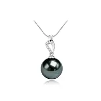 giobel or blanc 18 carats noir perle de tahiti pendentif collier avec chaîne réglable, 8-9mm