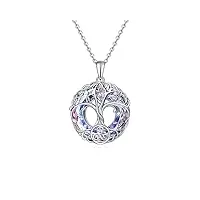fryneauy celtique triskèle arbre de vie s925 argent sterling nœud de trinité pendentif viking bijoux cristal cadeaux pour femmes filles maman cristal violet