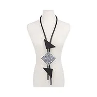 novins collier carré en métal à motif zèbre pour femme - long collier de style punk - chaîne de pull en caoutchouc