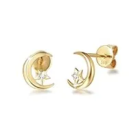 fancime boucles d'oreilles en or jaune 14k 585 etoile lune diamant cadeau bijoux pour femmes filles maman