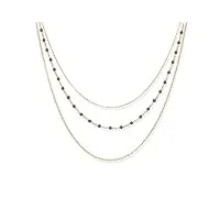 orus bijoux - collier argent doré triple collier petite perles pierre améthyste - taille : 43cm