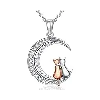odinstone bijoux de chat pour femmes colliers de chat cadeaux pour les amoureux des chats collier en argent 925 deux chats sur la lune avec pendentif de chat en zircon cubique collier de collier