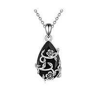 yfn collier fleur vintage argent sterling pendentif obsidienne noir bijoux guérison cristal tourmaline cadeaux protection spirituel pour femme fille