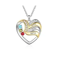 lorajewel collier prenom personnalisé collier argent 925 collier femme pendentif coeur en or cadeaux pour la fête des mères bijoux de noël et de la saint-valentin (a-3 name)