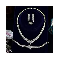 collier de mariée en or et en argent 4 pièces ensemble pour les femmes ensemble de bijoux de mariage en zircone cubique accessoires de mariée bijoux
