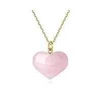 gavu collier plaqué or 18 carats pendentif cœur quartz rose femme