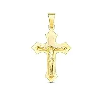 croix pendentif christ pendant gold 18k unisexe 32 mm. terminaison de fin de brillance lisse