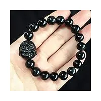 bracelet de richesse feng shui, bracelet de perles de jade, bouddha rieur obsidienne naturelle perle ronde bracelet en cristal talisman attire l'argent de l'amour heureux protège l'argent de l'amour c