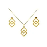 schmuckanthony parure de collier avec boucles d'oreilles en plaqué or 14 carats motif géométrique, argent sterling
