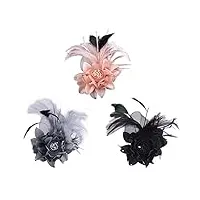 broche plume vintage,morechioce broches de fleurs fantaisie broches pour femmes accessoires vestimentaires style Élégant comme cadeau pour femme,noir + rose + gris