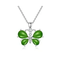 bethza collier papillon en jade vert pour femme en argent sterling 925 avec pendentif papillon - bijoux animaux - cadeaux pour noël et anniversaire, argent sterling