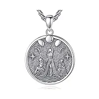infuseu collier déesse triple lune, pendentif wiccan en argent 925 symbole de la déesse amulette magique païenne wiccane bijoux pour femmes filles et hommes