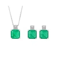 obcpd femmes 100% 925 argent sterling 12 * 12mm emerald collier de pierres précieuses pendentif boucles d’oreilles charms mariage bijoux ensembles cadeau