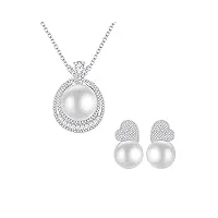 obcpd 925 argent sterling 14mm perle pendentif collier boucles d’oreilles bijoux de mariage ensembles pour femmes