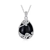 yafeini collier pendentif en filigrane avec chaîne en argent sterling 925 et pierre de lune pour femmes et filles (n-collier en filigrane d'onyx noir)