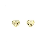 lucchetta - boucles d'oreilles en forme de coeur en or jaune 14 carats avec effet diamanté, bihoux d'or pour femme fille, made in italy certifié