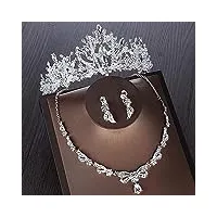 rwraps couronnes de cheveux pour femmes luxe coeur cristal ensembles de bijoux de mariée mariage cubique zircon couronne diadèmes boucle d'oreille tour de cou necklac